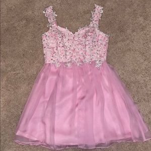 White lace pink dress with silver sequins